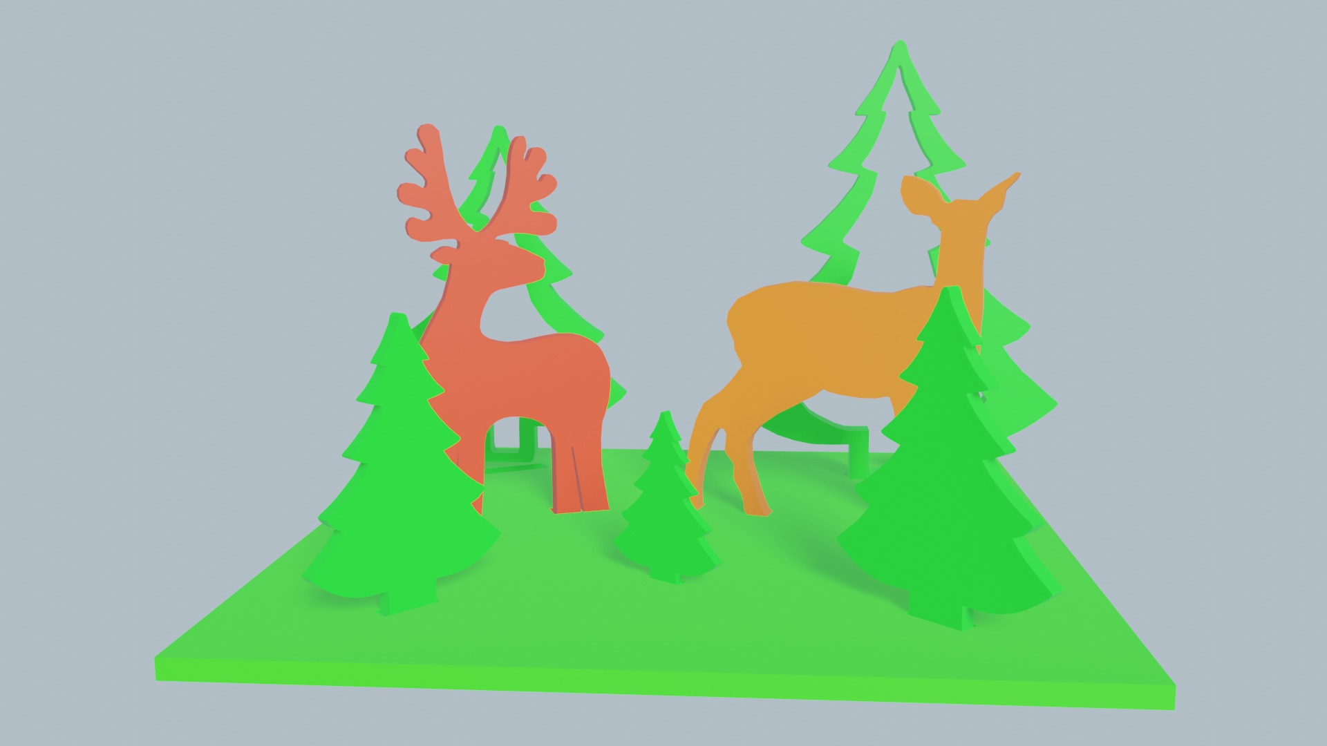 New Years composition Deers and Trees Low-poly 3D model_1