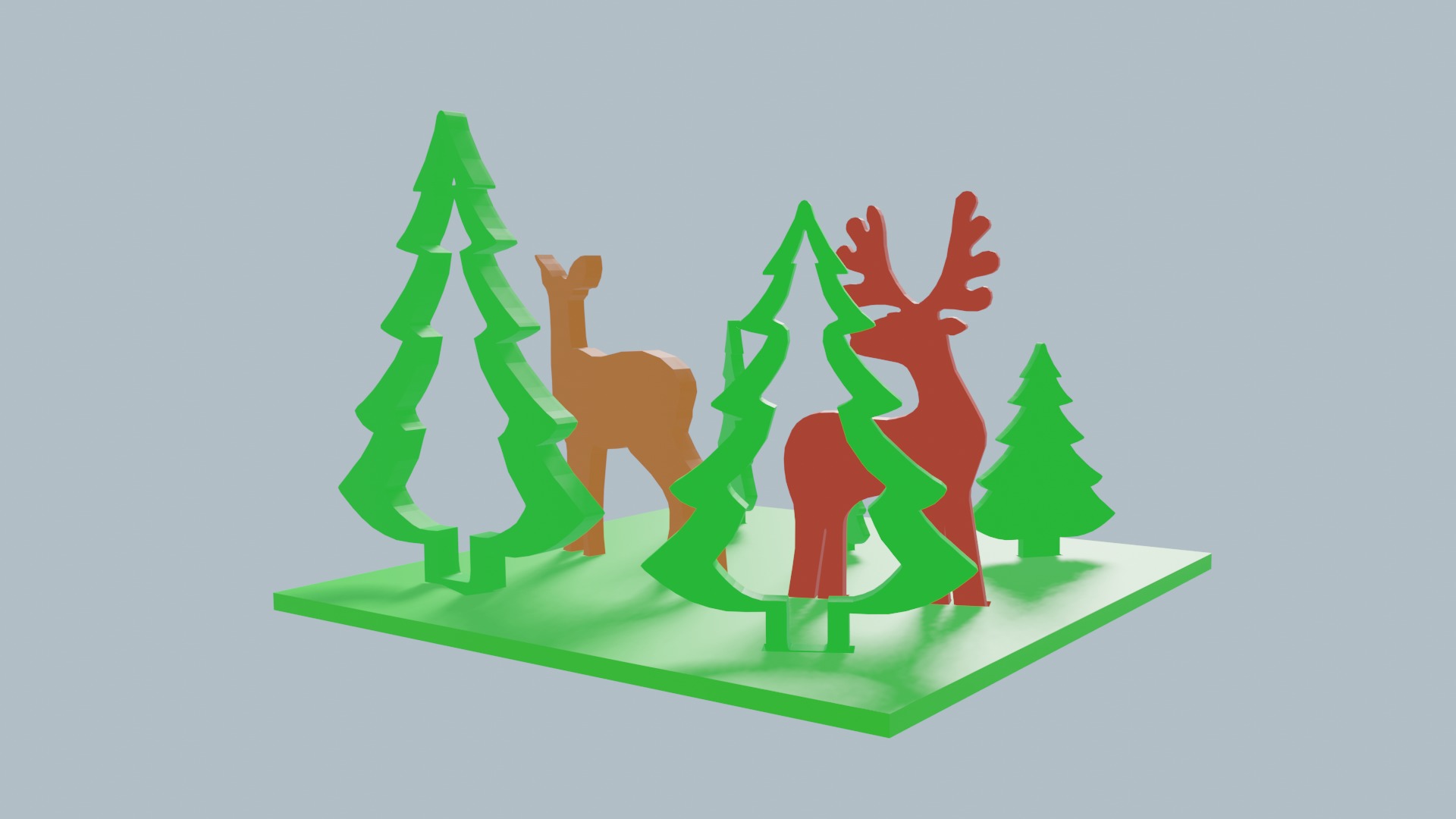 New Years composition Deers and Trees Low-poly 3D model_4