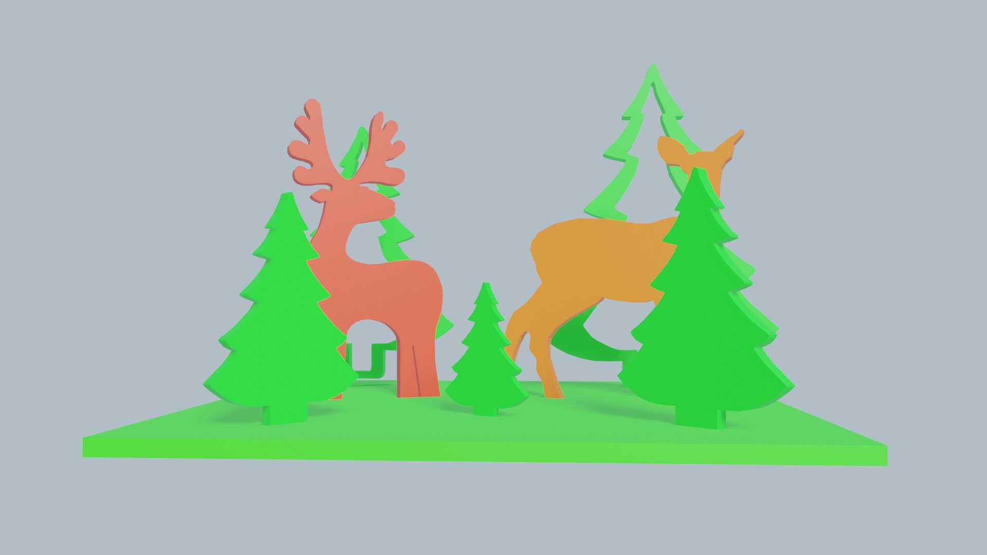 New Years composition Deers and Trees Low-poly 3D model_2