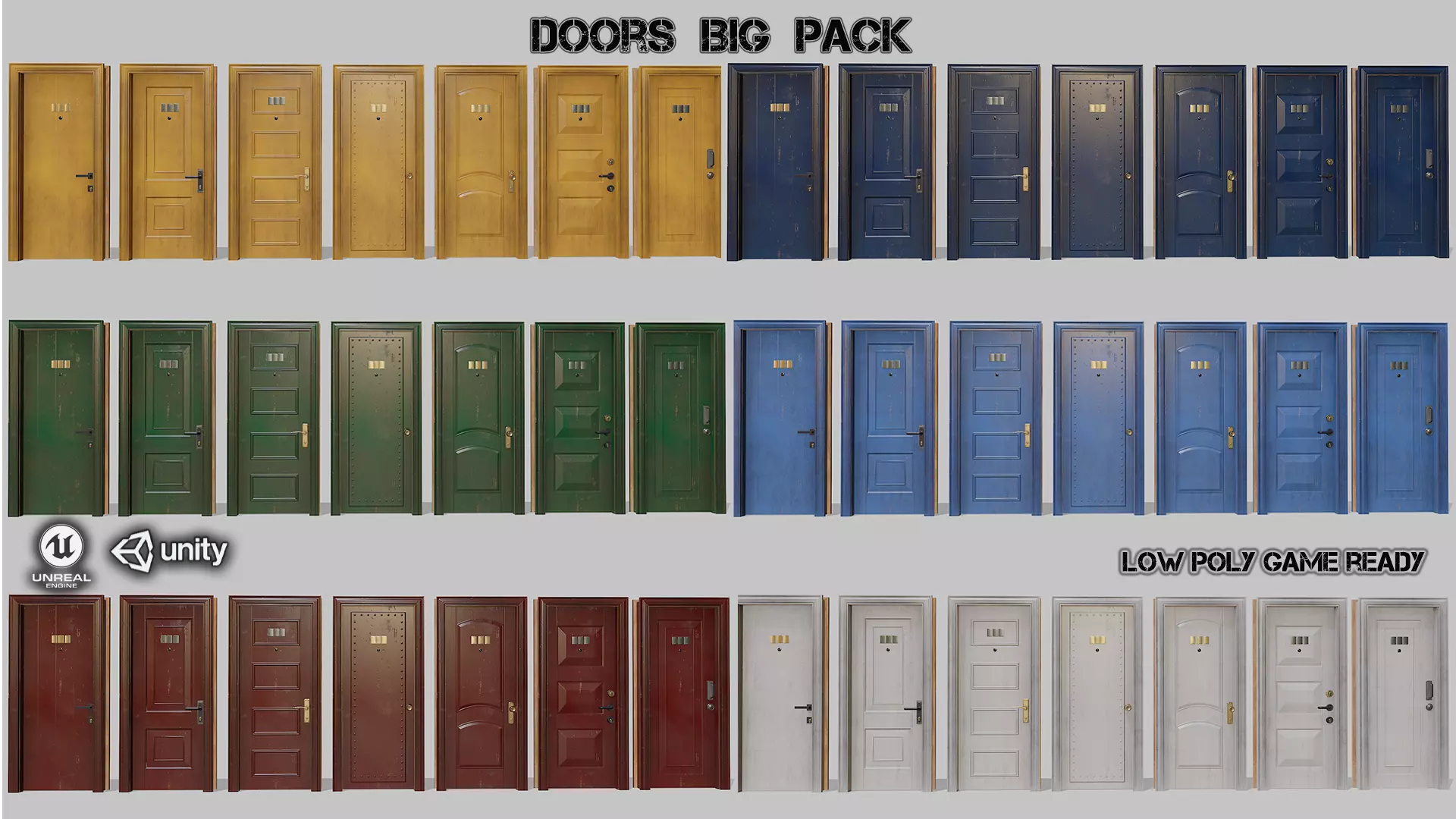Doors big pack Low-poly 3D model_0