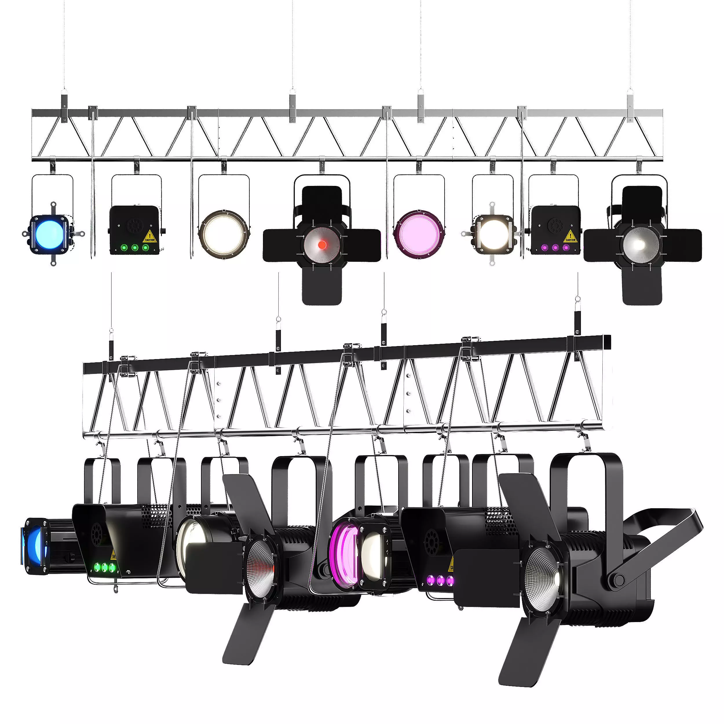 Soft theater farm with lighting equipment Low-poly 3D model_0