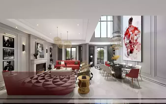 Luxury living room interior 3D model