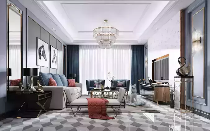 Luxury living room interior 3D model