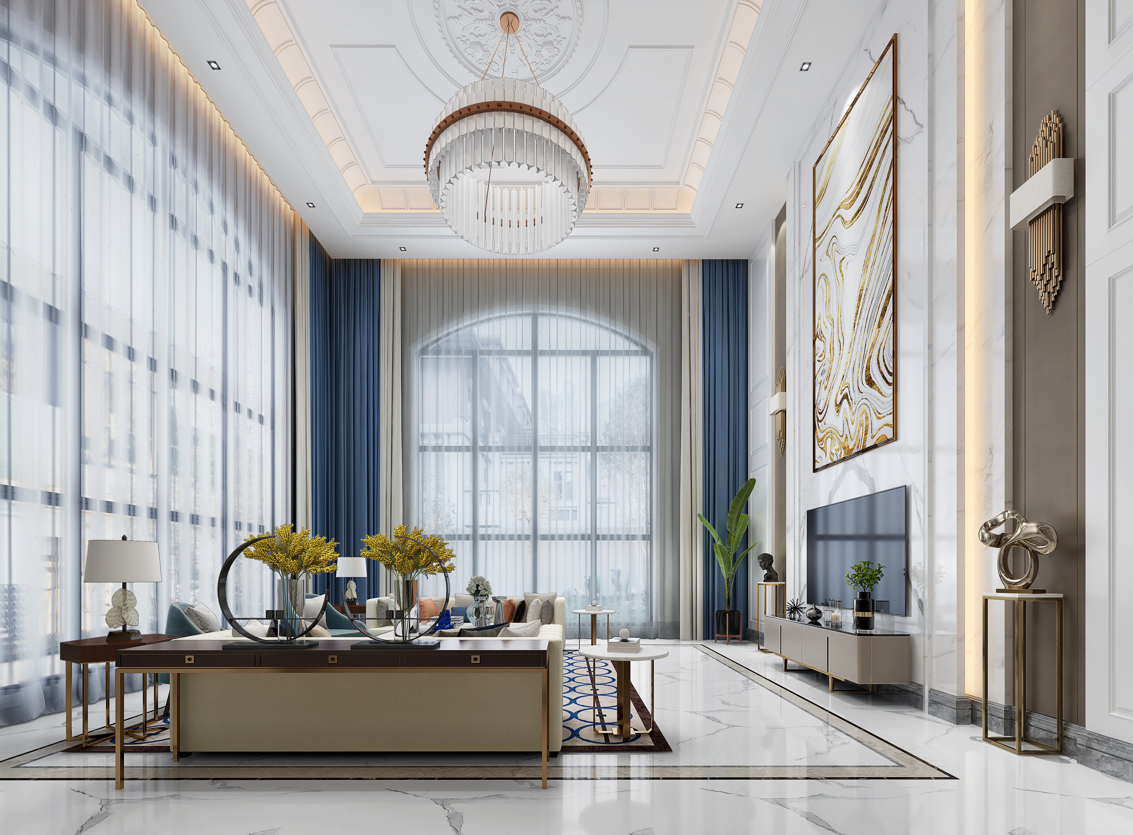 Luxury living room interior 3D model_1