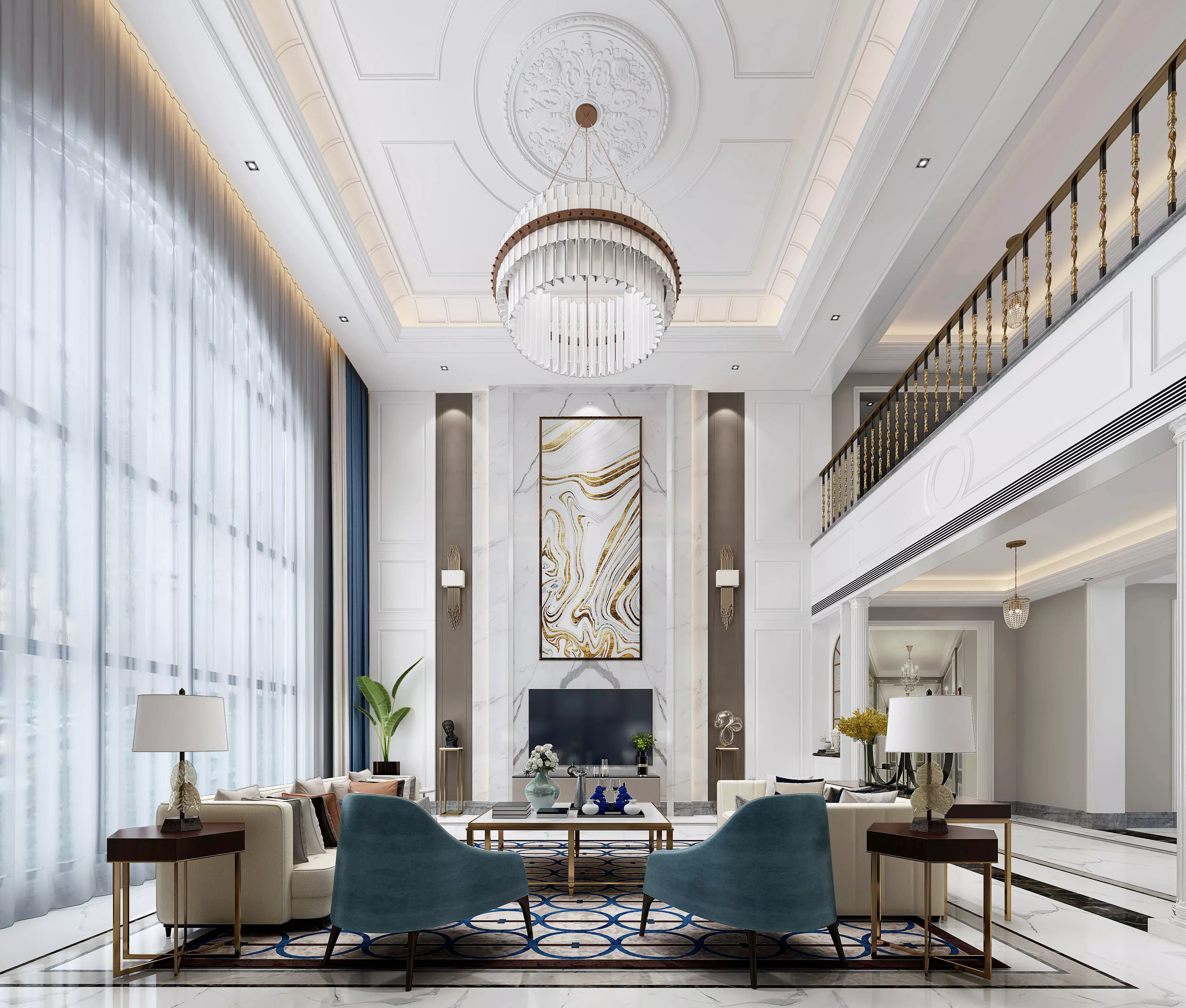 Luxury living room interior 3D model_0