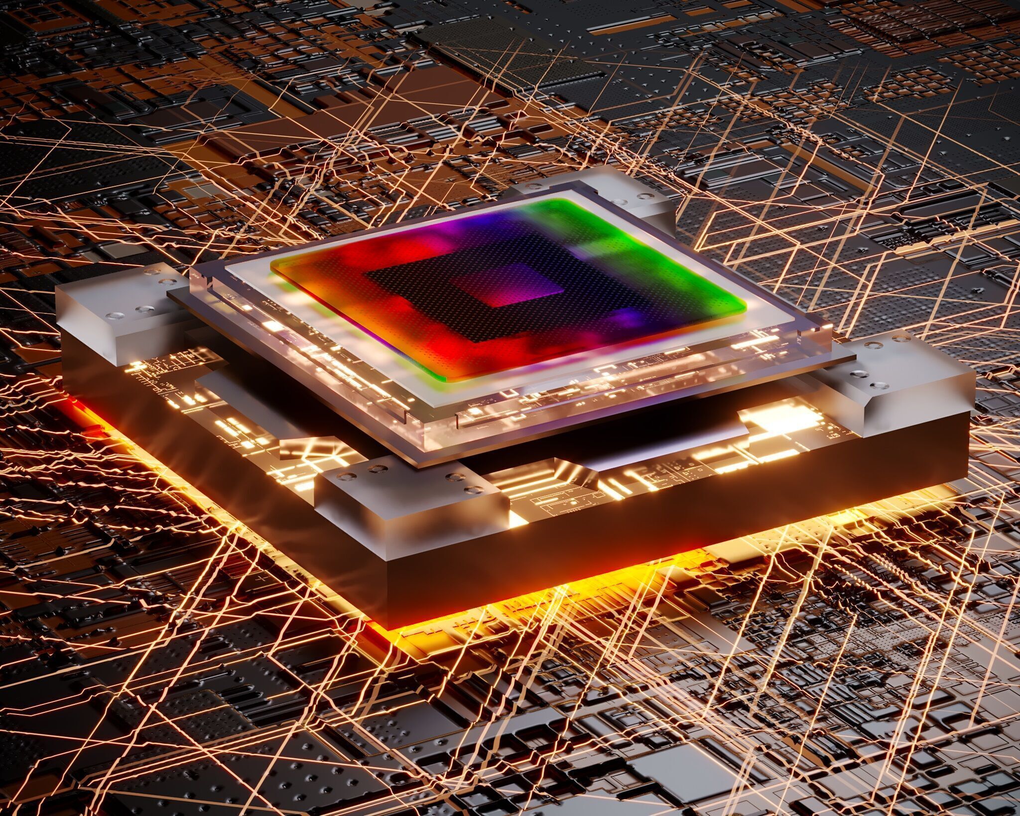 Quantum Computer Processor Artificial Intelligence Chip 3D model_2