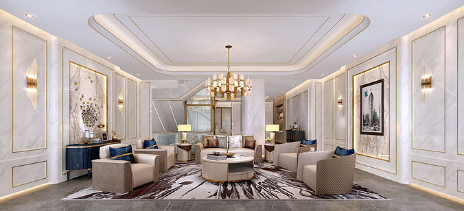 Luxury living room interior 3D model