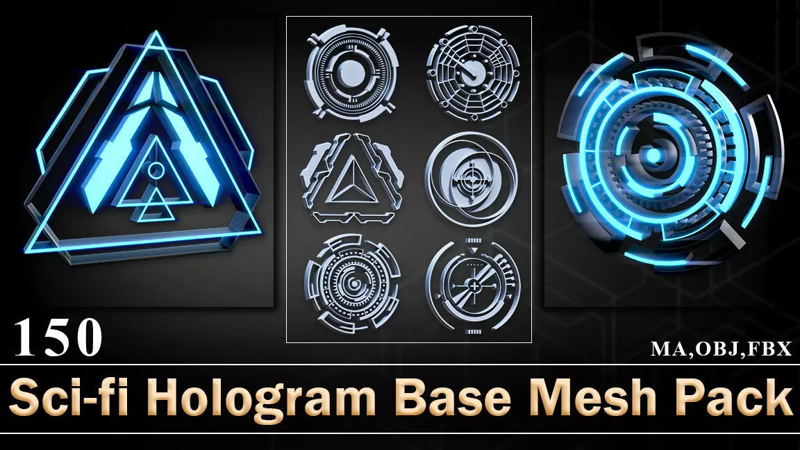 150 Sci-fi Hologram Base Mesh Pack 3D model_0