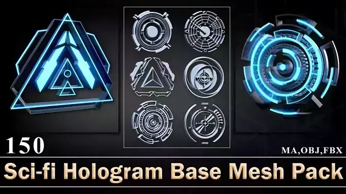 150 Sci-fi Hologram Base Mesh Pack 3D model