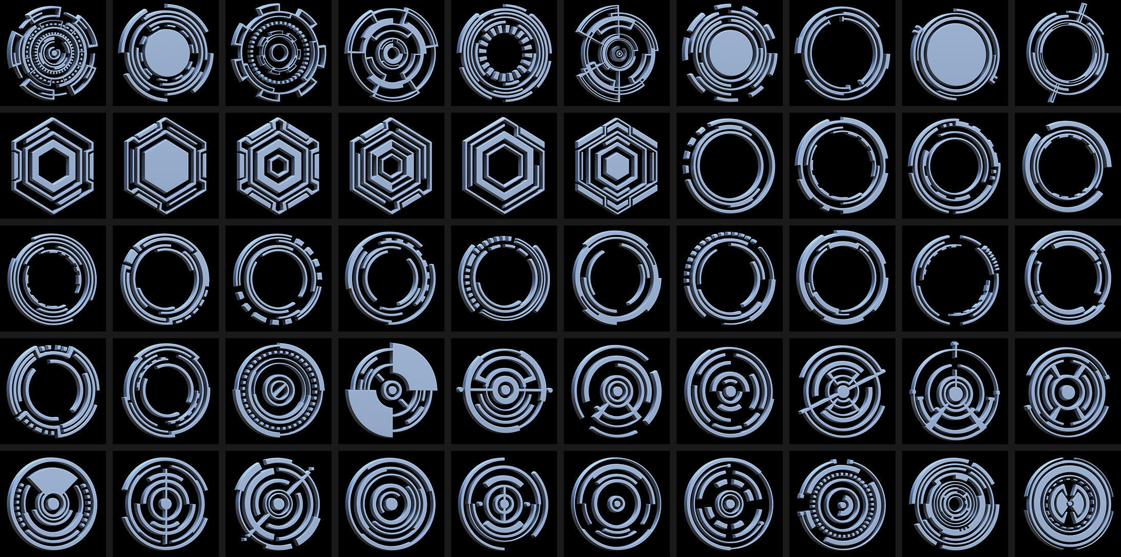 150 Sci-fi Hologram Base Mesh Pack 3D model_1