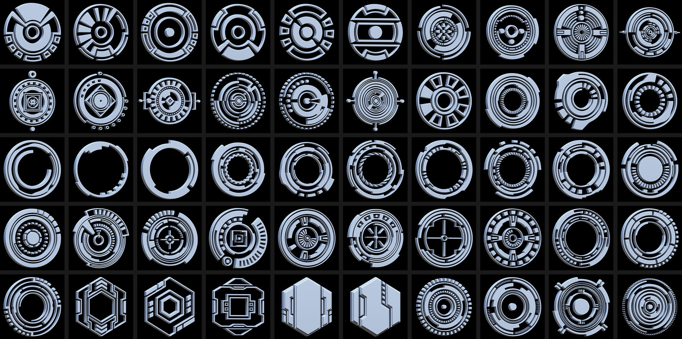 150 Sci-fi Hologram Base Mesh Pack 3D model_2