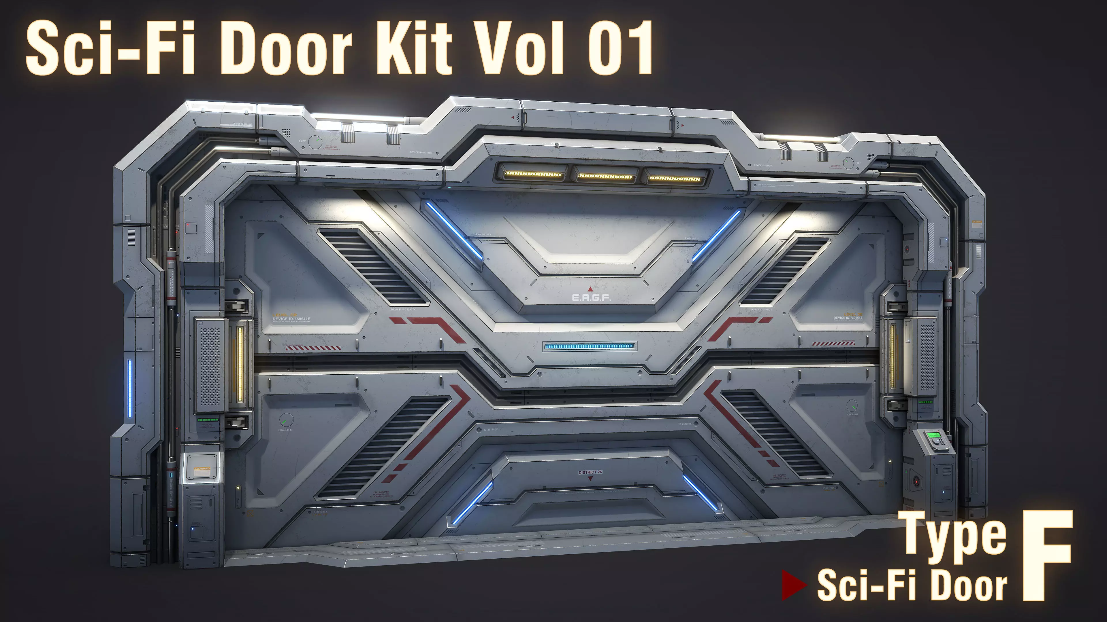 Sci-Fi Door Kit Vol 01-Type F-PBR Low-poly 3D model_0