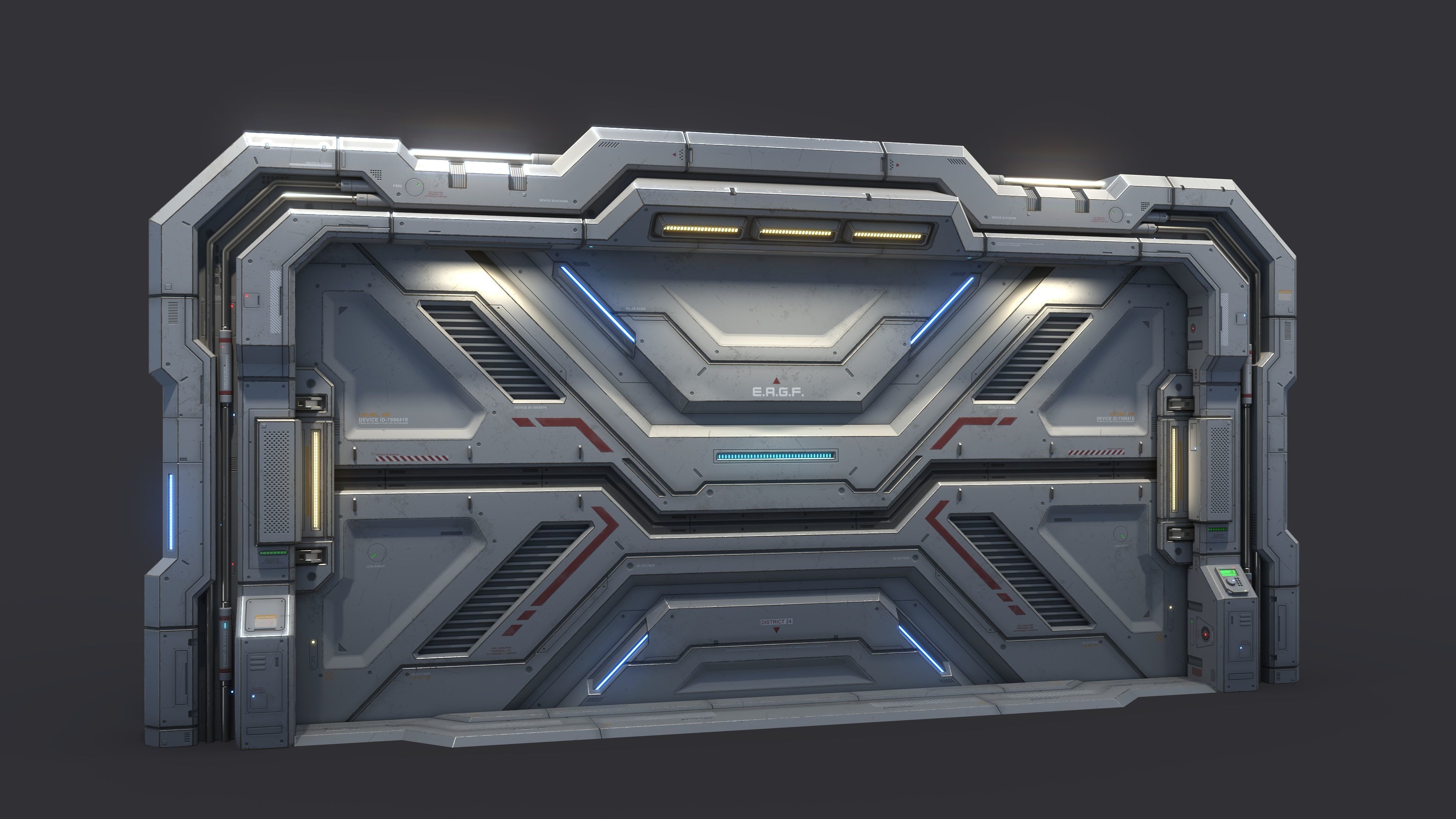 Sci-Fi Door Kit Vol 01-Type F-PBR Low-poly 3D model_1