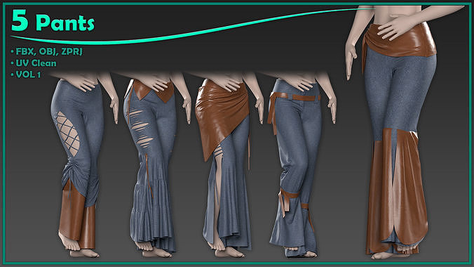 5 female pants 3D model