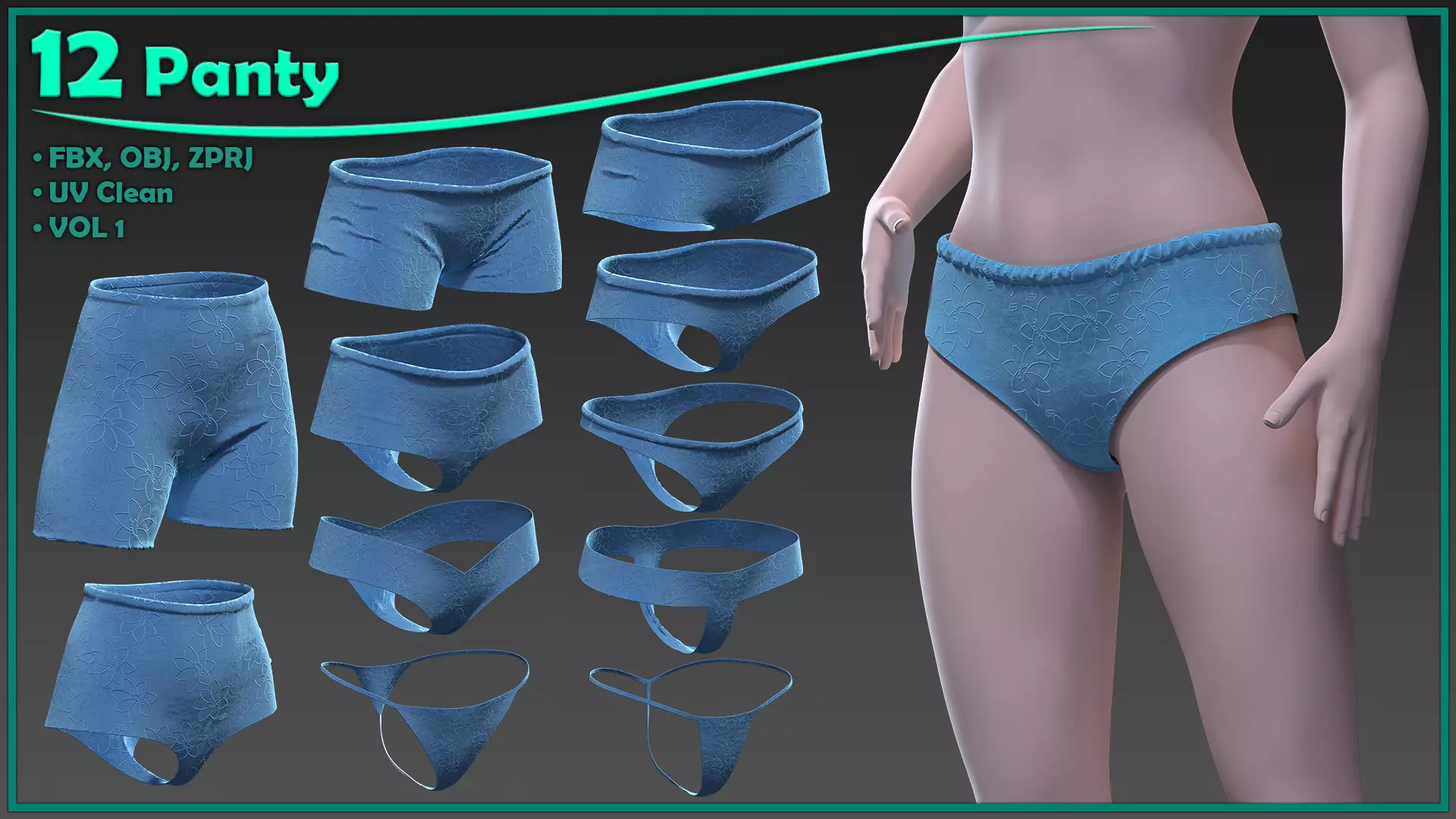 12 female panty Low-poly 3D model_0