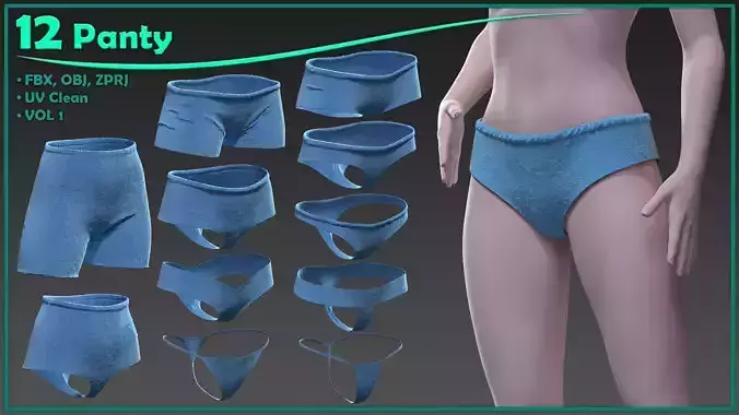 12 female panty Low-poly 3D model