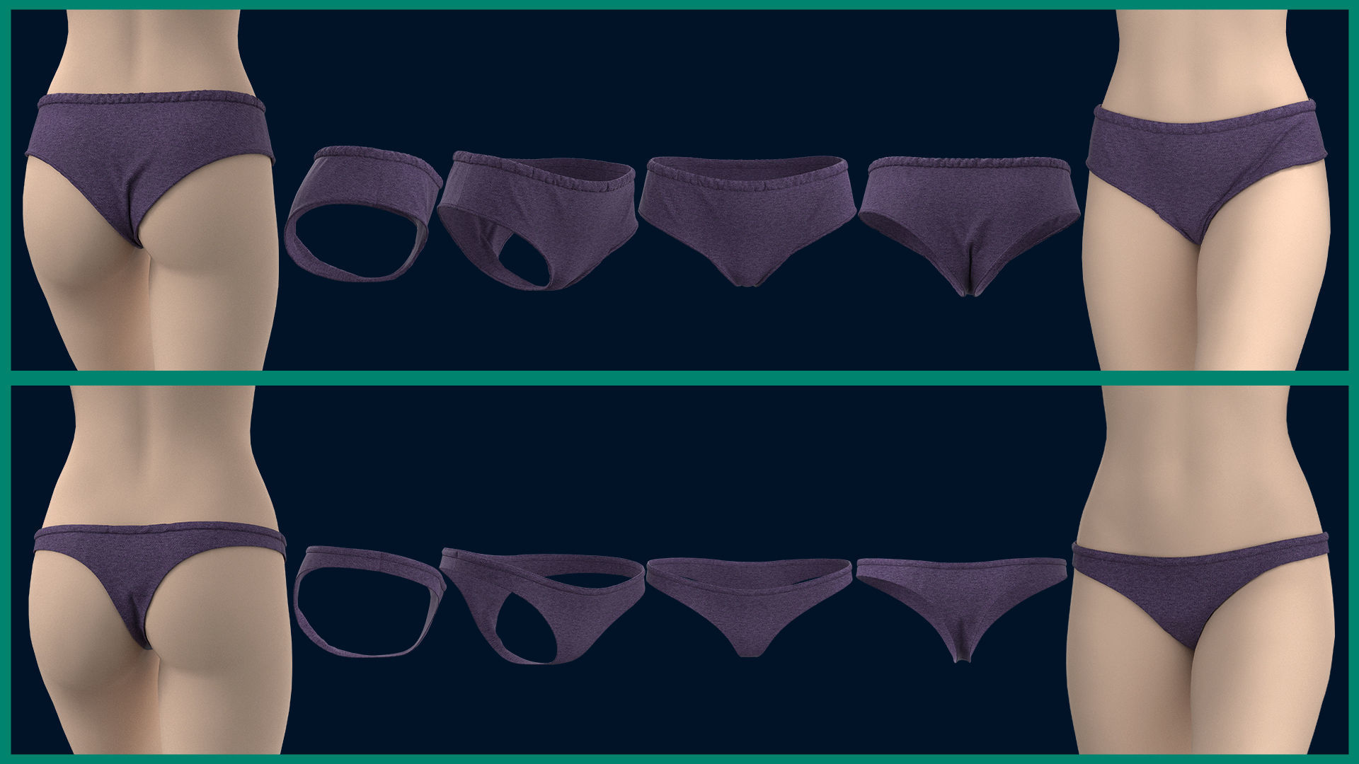 12 female panty Low-poly 3D model_1