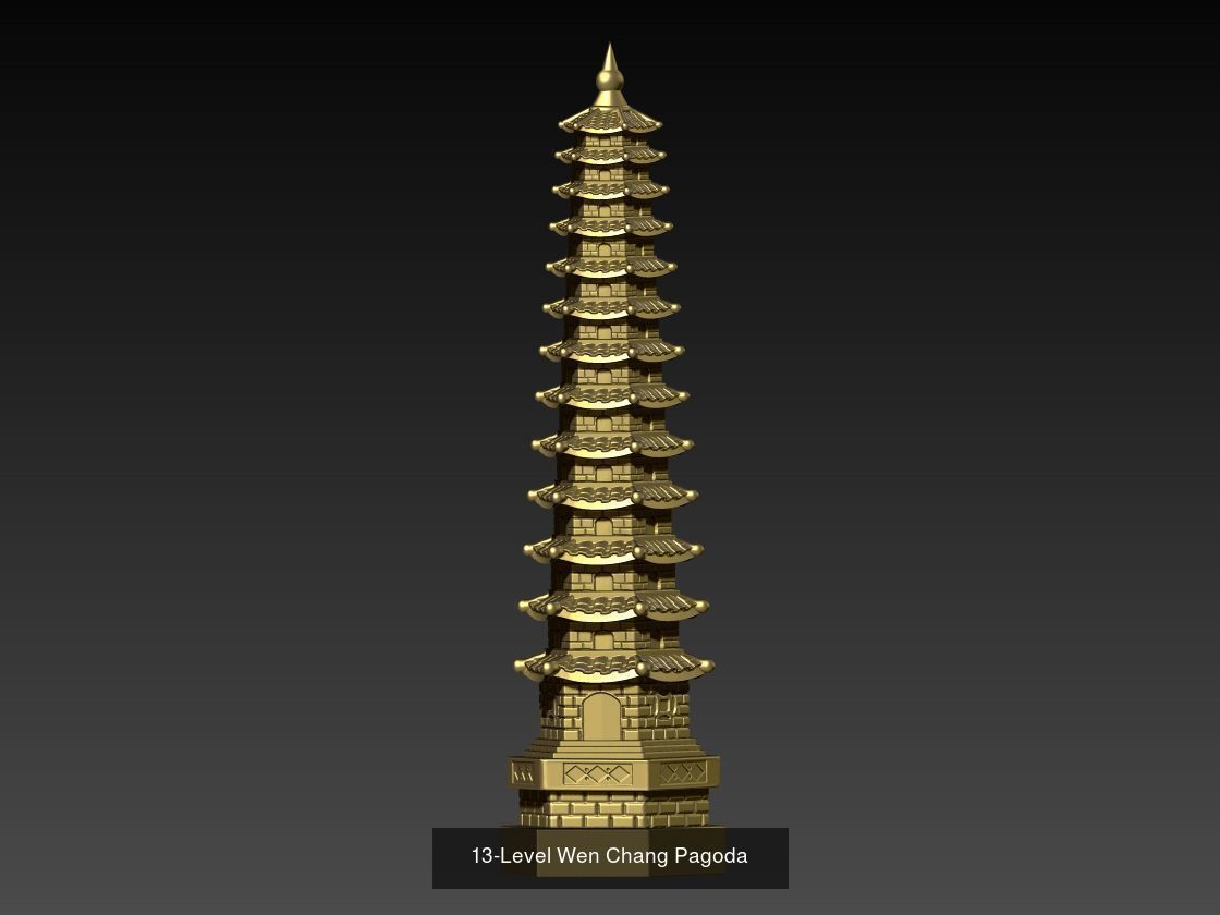 Set Wen Chang Pagoda 3D Model Collection_4