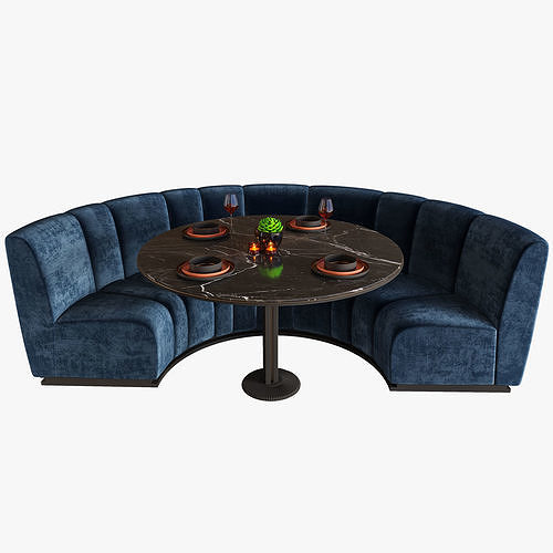 Round Restaurant Cafe Sofa Tableware part2 3D model 2