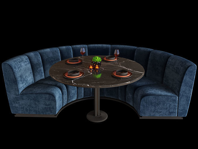Round Restaurant Cafe Sofa Tableware part2 3D model 7