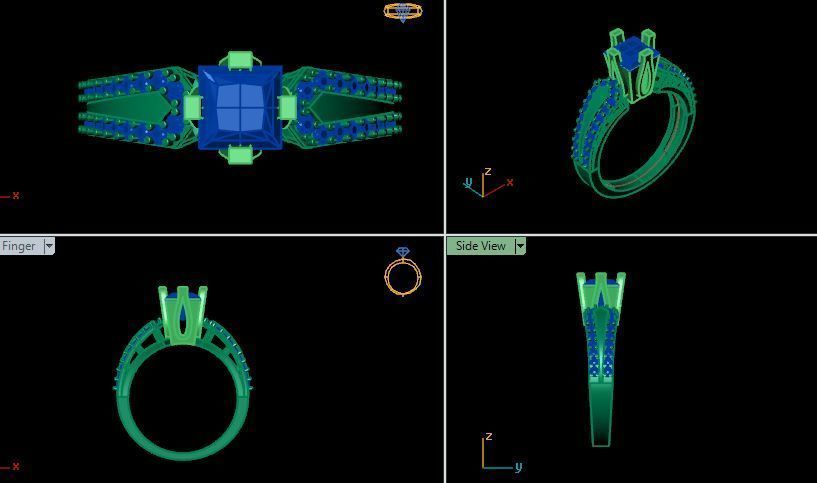 Princess and round daimond ring  3D print model_19