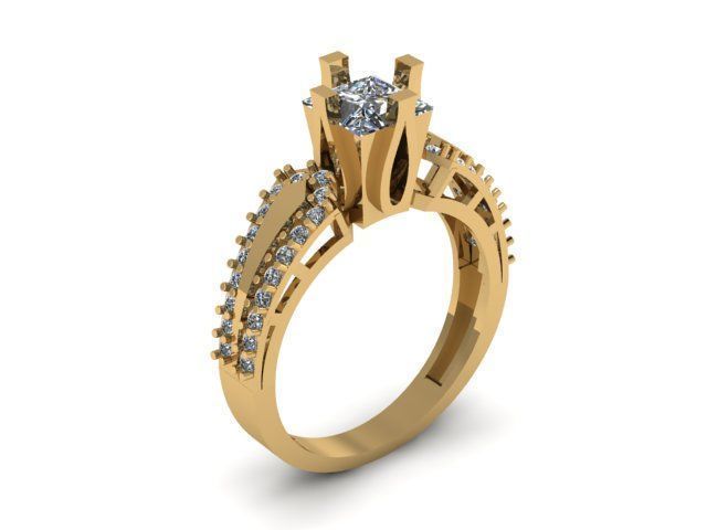 Princess and round daimond ring  3D print model_12