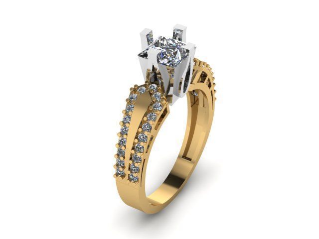 Princess and round daimond ring  3D print model_6