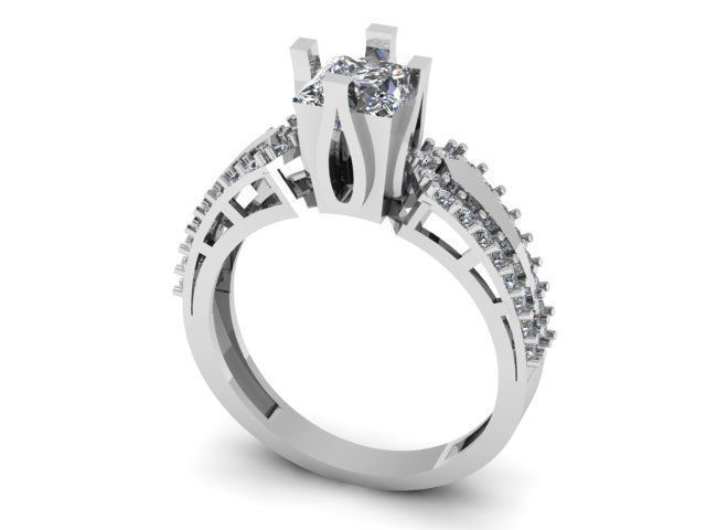 Princess and round daimond ring  3D print model_4