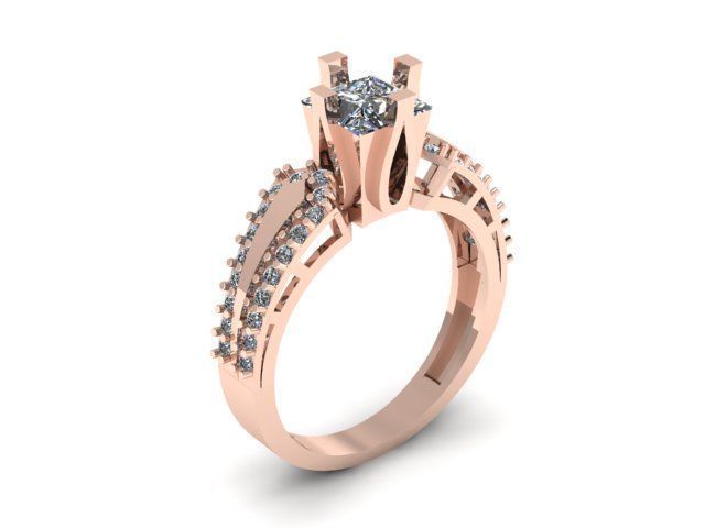 Princess and round daimond ring  3D print model_14