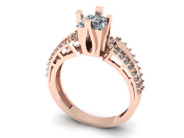 Princess and round daimond ring  3D print model_5