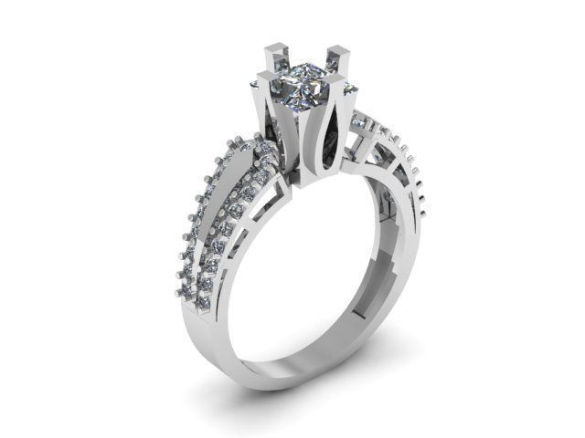 Princess and round daimond ring  3D print model_13