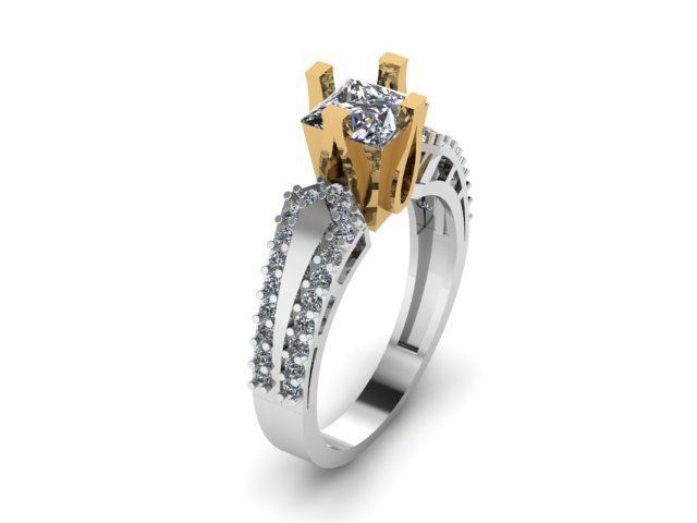 Princess and round daimond ring  3D print model_7