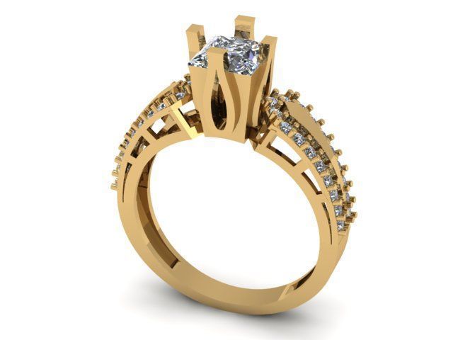 Princess and round daimond ring  3D print model_3