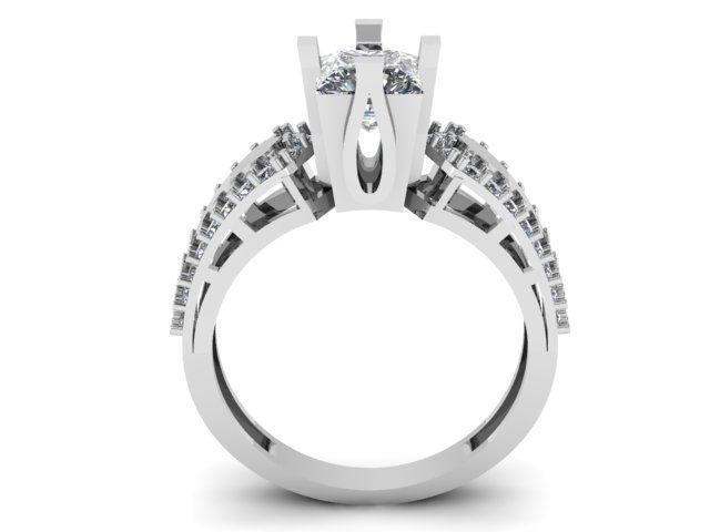 Princess and round daimond ring  3D print model_10