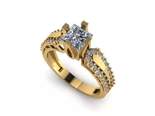 Princess and round daimond ring  3D print model_0