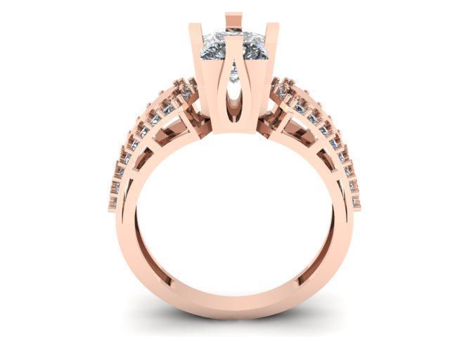 Princess and round daimond ring  3D print model_11