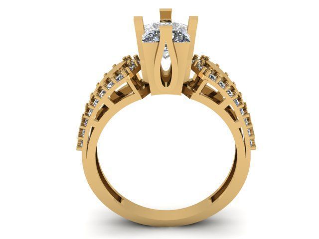 Princess and round daimond ring  3D print model_9