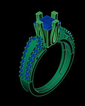 Princess and round daimond ring  3D print model_15