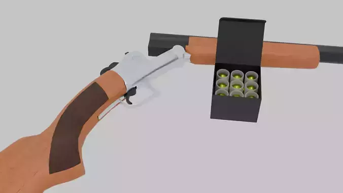 Break-Action Shotgun with Ammo Box - High-Quality 3D Model