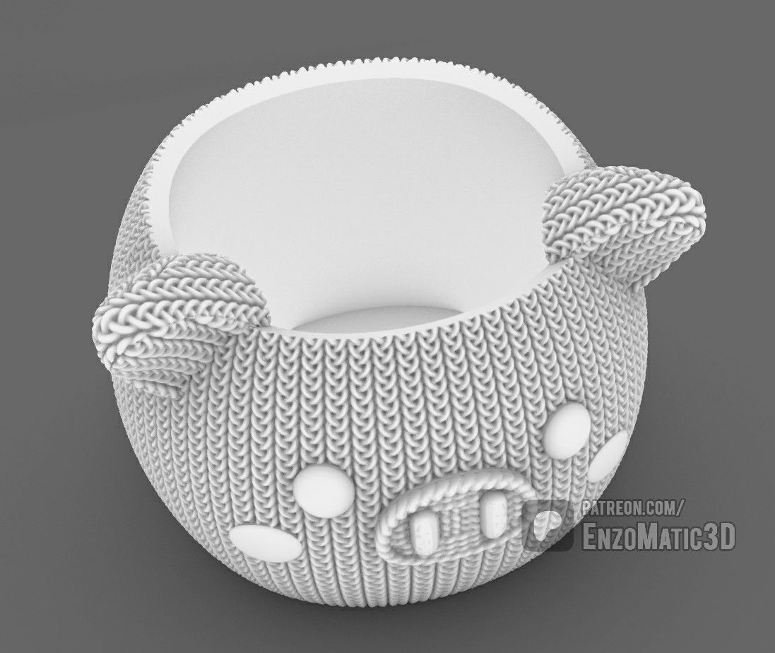knitted pig pot flower pot pencil holder STL 3MF 3D print model_4