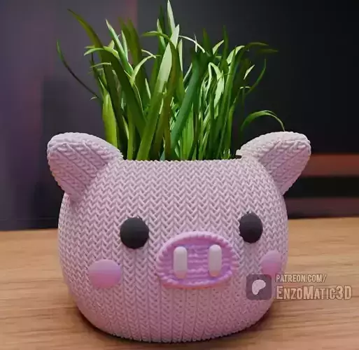 knitted pig pot flower pot pencil holder STL 3MF