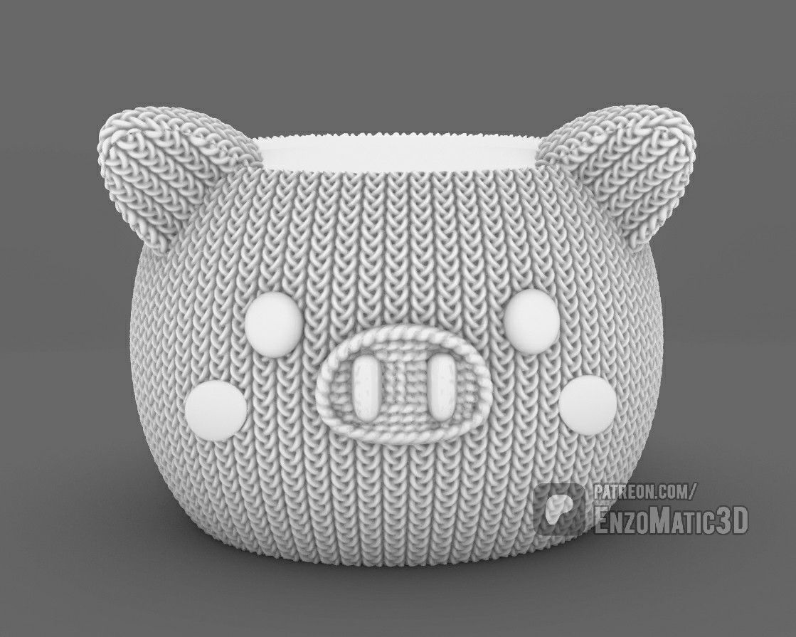knitted pig pot flower pot pencil holder STL 3MF 3D print model_3
