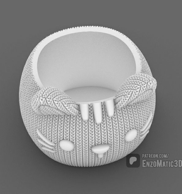 knitted cat flower pot pencil holder STL 3MF 3D print model_2