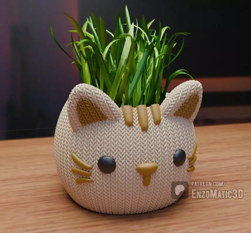 knitted cat flower pot pencil holder STL 3MF 3D print model_0