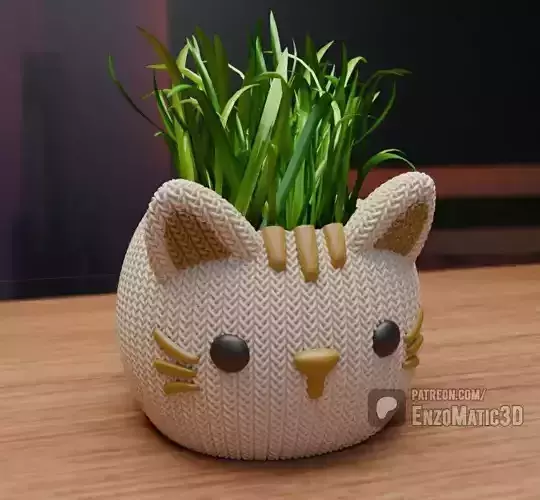 knitted cat flower pot pencil holder STL 3MF