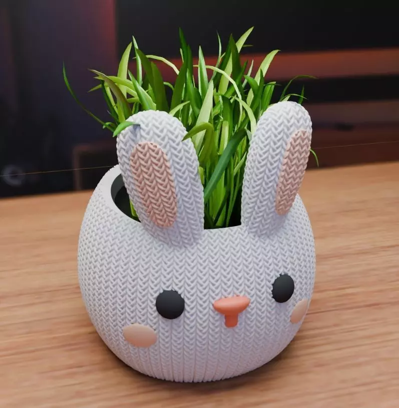 knitted rabbit flower pot pencil holder STL 3 3D print model