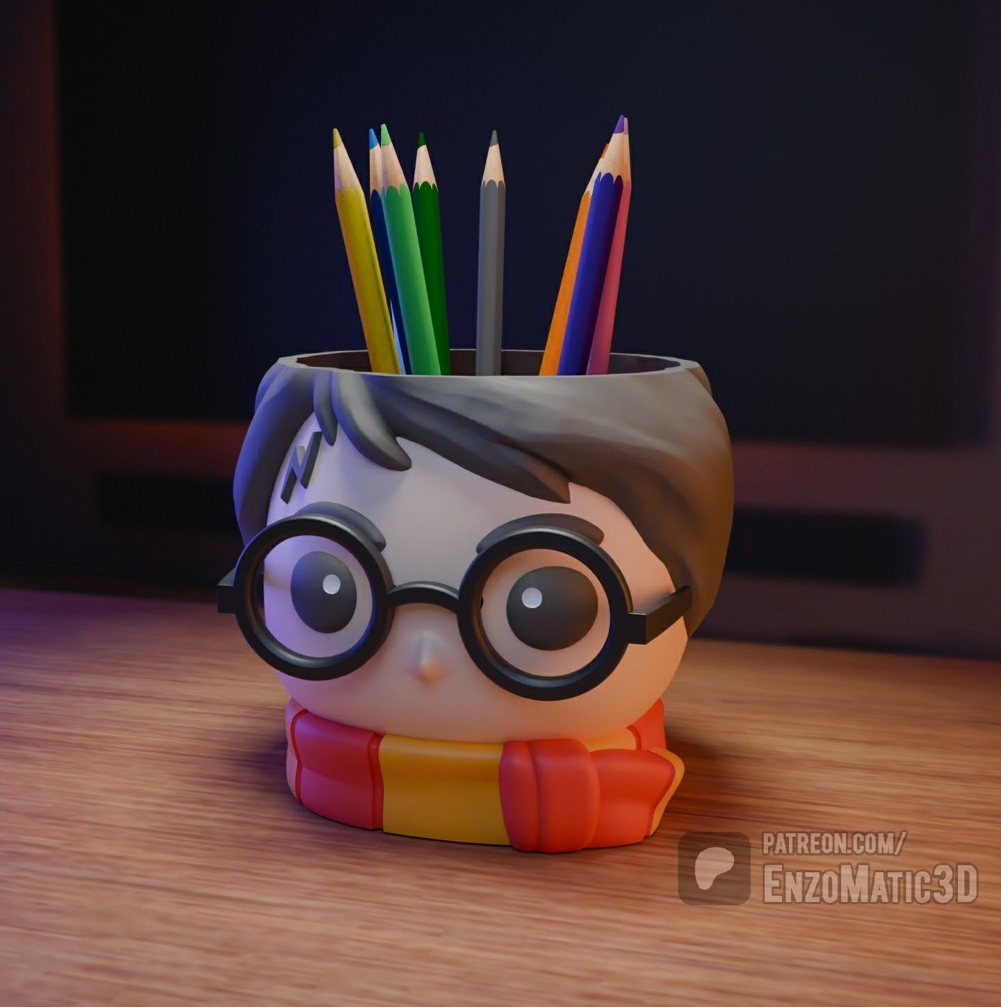 wizard boy flower pot pencil holder STL 3MF 3D print model_2