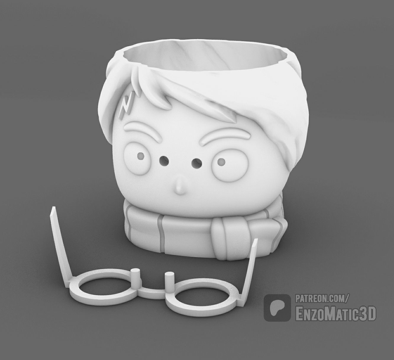 wizard boy flower pot pencil holder STL 3MF 3D print model_4