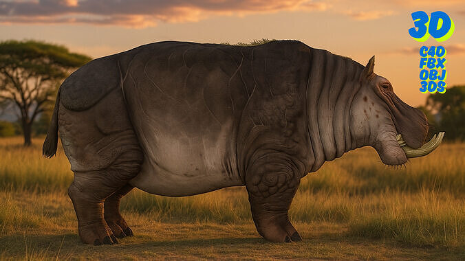 Realistic 3D Hippopotamus Model  Game Ready C4dFBXOBJ3DS Formats Low-poly 3D model