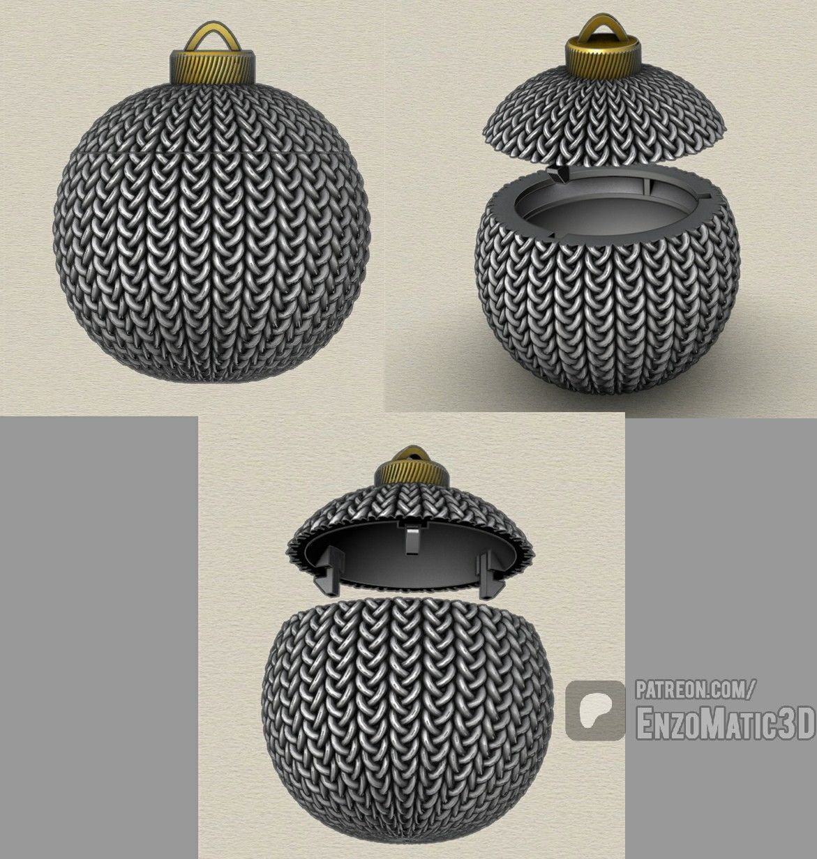 Crochet Christmas tree ball ornament STL 3MF 3D print model_3